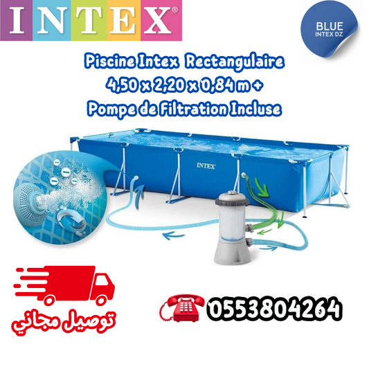 Piscine Intex Metal Frame Junior Rectangulaire 4,50 x 2,20 x 0,84 m + Pompe de Filtration Incluse